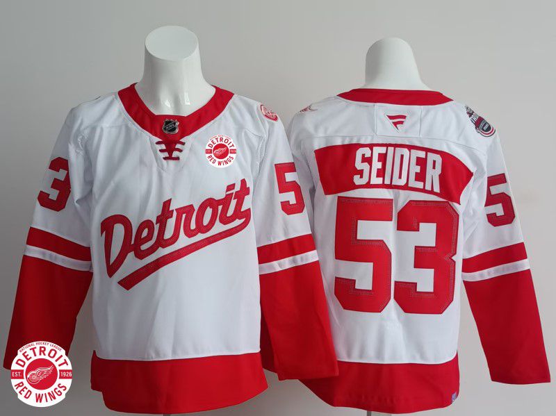 Men Detroit Red Wings #53 Seider White 2025 Fanatics Home Premium NHL Jersey style 2->detroit red wings->NHL Jersey